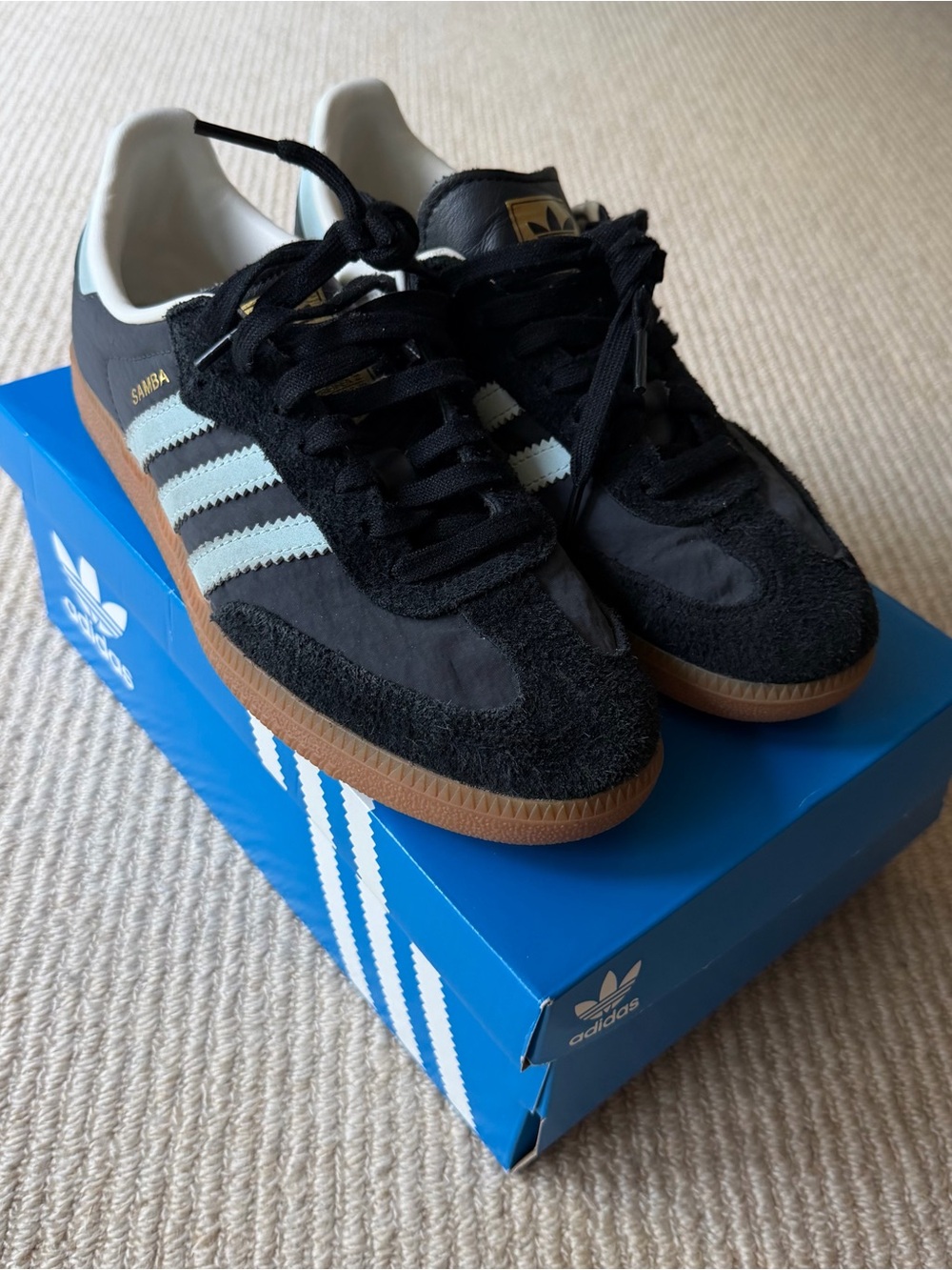 Adidas Sambas - Navy and Baby blue stripes